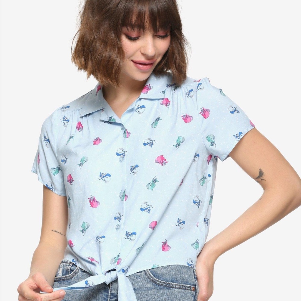 Disney Light Blue Floral Button Down Shirt